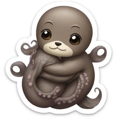 Octopus hugging otter sticker