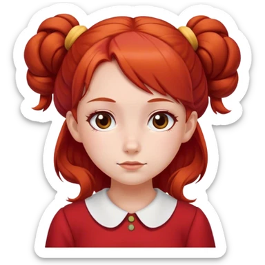 school girl with  2 bunns bow red hair  in red dress  sticker
