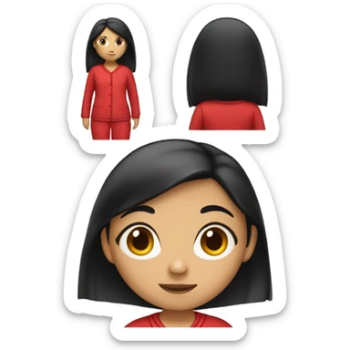 a white girl with black hair wearing a red pajama sticker