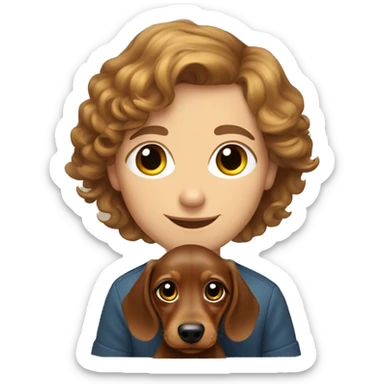  puppy longhair dachshund fair colours and her owner a short and curly hair man sticker