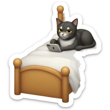 cat in a bed laying down with iPhone in hand sticker