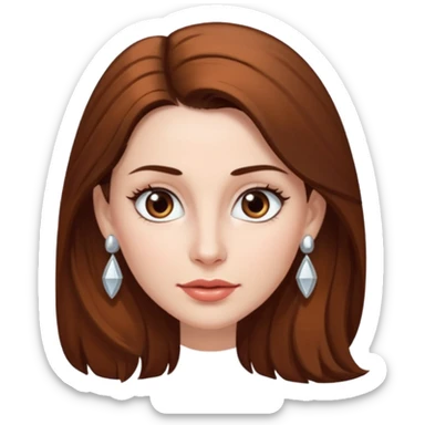 Head without neck of a 35-year-old woman, white skin, long brown hair combed to the right side and small silver earrings, small lips and pointed nose, brown eyes. sticker