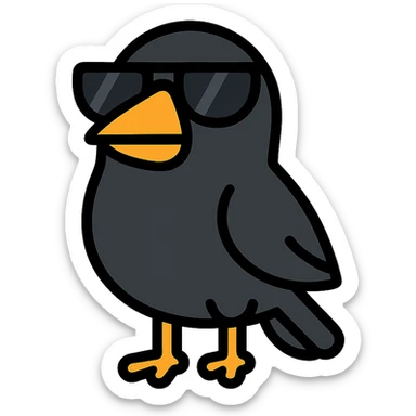 black bird with sunglasses and orange beak sticker