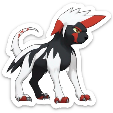 Black Cool Edgy Absol-Houndoom-Garchomp Fakémon Digimon with Red and white Edgy markings, full body, outlinEd sticker