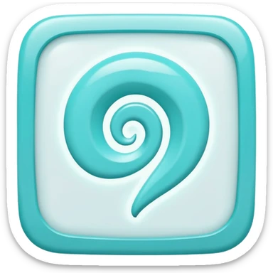 a Tiny compressed Stylized light-turquoise whirlwind symbol inside a pastel white slightly shaded square icon, light turquoise glossy shiny borders sticker