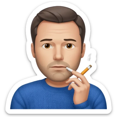 Ben Affleck looking tired holding a cigarette while wearing a blue sweater sticker