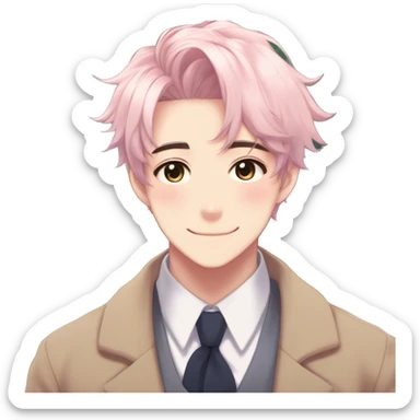 Gorgeous romantic hot attractive anime style modern gentlemanly anime shojo guy with pretty ponytail hair and colorful eyes and blushing face aesthetic trending style  pastelcore cottagecore kawaiicore sticker