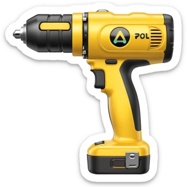 yellow cordless power drill with battery pack spinning drill bit, 3D emoji style sticker