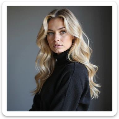 Femme blonde 22 ans coiffe long et ondulé de style vestimentaire plutôt fashion  sticker