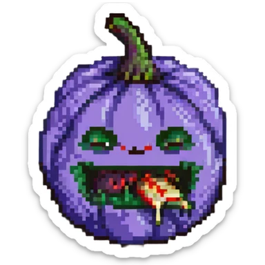 face eating an aubergine (eggplant) pixel art sticker