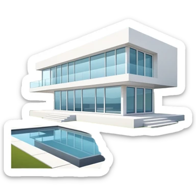 sleek modern house with large windows, flat roof, and clean architectural lines sticker