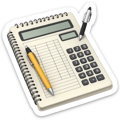 open notebook with numbers and a calculator sticker