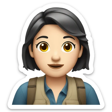 Girl tour guide with fair skin short black hair chubby face sticker