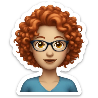 lady with red curly hair, blue eyes and glasses sticker
