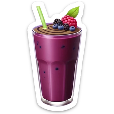 Realistic smoothie, dark reddish-purple color, with elderberry, raspberry, blueberry, blackberry, and chocolate swirl on top sticker