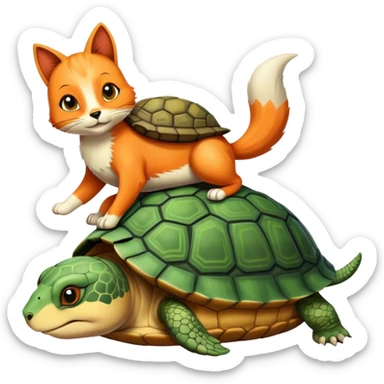 A cat turtle on top of a fox turtle sticker