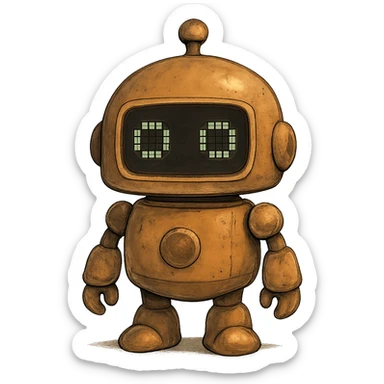 ghibli style cute robot with digital eyes sticker