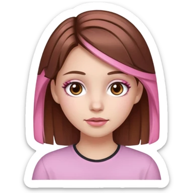white skined girl with brown hair and brown eyes and pink highlights sticker