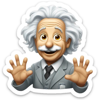 albert einstein with wawing hand and is happy sticker