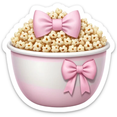 popcorn soft texture in white bowl with pink pastel bow not on top sticker