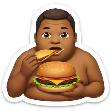 Fat African American guy eats a hamburger and in the background Pudge from Dota 2 farts sticker
