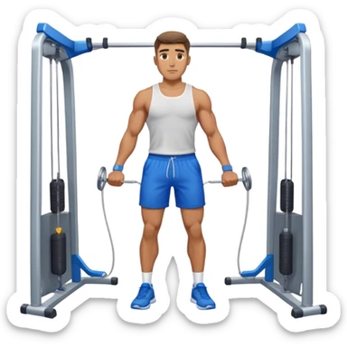 standing fit man with blue shorts cable-machine-exercise sticker