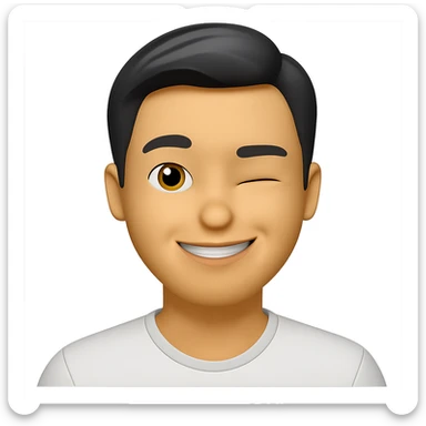 Keep the same color and shape as the original image. Change the facial expression to a 'perfect' confident smile with a raised eyebrow and a wink. Transparent background. sticker