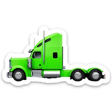 neon green peterbilt semi truck lowered on the ground with large chrome wheels and chrome smoke stacks profile view sticker