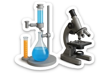 Add a microscope to the scientific research icon, keep it 3D, realistic, detailed, with no background, in a 3D realistic detailed style sticker