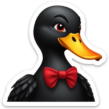 A black evil duck with red sticker