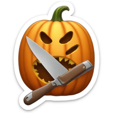 halloween pumpkins with a knife in his mouth sticker