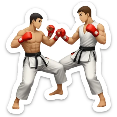 Round emblem symbolizing striking martial arts. The emblem features two fighters in dynamic stances, one delivering a powerful punch while the other defends with a block. In the center, a stylized fist and foot crossed to represent the essence of striking.  sticker