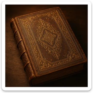 old book with ornate cover sticker