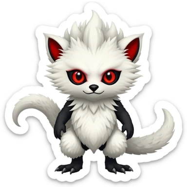 a white exotic edgy vernid-fionbri-creature, with black belly and red eyes, full body sticker