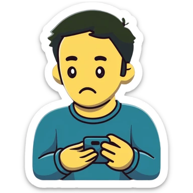 man with shameful expression looking at his smartphone sticker