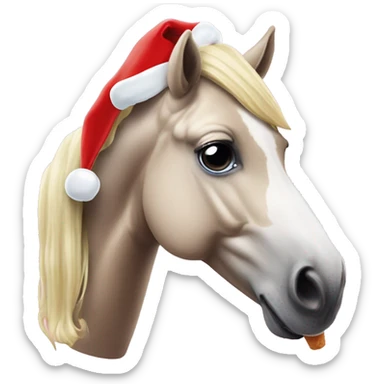 Lazy-eyed horse wearing a Santa hat and licking Nicki Minaj-shaped ice cream sticker