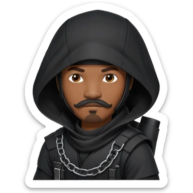 african-american web developer mustache mercenary black asymmetrical ninja hacker terminal command center sticker