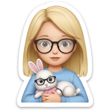 Girl kid with glasses → holding a toy rabbit sticker