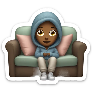Girl with cozy outfit in couch sticker