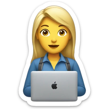 blonde asian female software engineer with Macbook on the side sticker