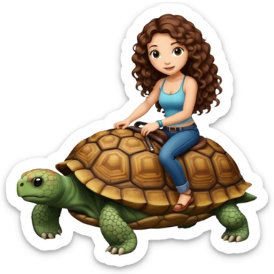 ccute woman long curly brown hair tattoos riding big tortoise sticker