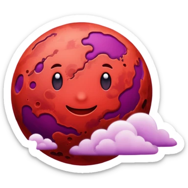 Crimson red planet with clouds and a purple star behind it sticker