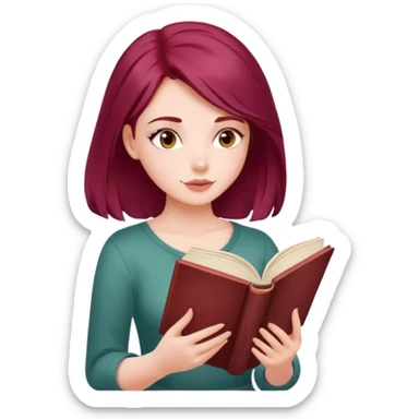 A beautiful, burgundy haired girl reading a book sticker