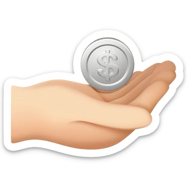 A friendly open hand gently holding or offering a coin, symbol of donation sticker