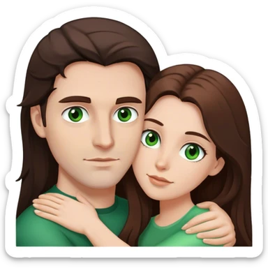 White man brown eyes and dark BROWN hair hugging white woman with long brown hair and green eyes sticker