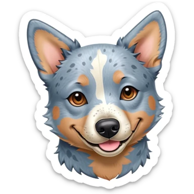 Meme-Worthy Cute Sleeping Blue Speckle Australian Cattle Dog Portrait Emoji, Head resting peacefully with a contented smile, showcasing a robust build and a luxuriously soft blue speckle Fur, eyes shut in a serene nap, Simplified yet hilariously adorable features, highly detailed, glowing with a soft, drowsy light, high shine, relaxed and utterly lovable, stylized with an air of playful laziness, bright and heartwarming, soft glowing outline, capturing the essence of a comically sleepy herder, so meme-worthy it feels like it could instantly become the next viral sensation of adorable slumber! sticker