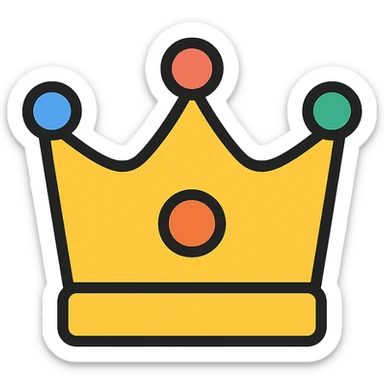 vector icon of a gold crown with colorful elements, elegant and minimalist flat design, award badge style, 2D flat vector, trending icon look, soft shadows, no text, commercial use, isolated on white background sticker