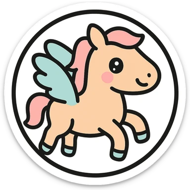 little alchemy style icon
subject: pegasus
border: medium-black
shape: round, circular
background: white
style: full color fill with medium black outlining sticker