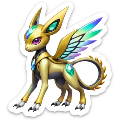 Futuristic Shiny Colorful Meloetta-Wargreymon-Trico-Pokémon-Digimon-Fakémon-fusion-hybrid-creature sticker