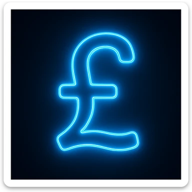 Pound sign (£) emoji, neon-blue style, electric-blue glow, smooth lines, techy aesthetic, dark background. sticker